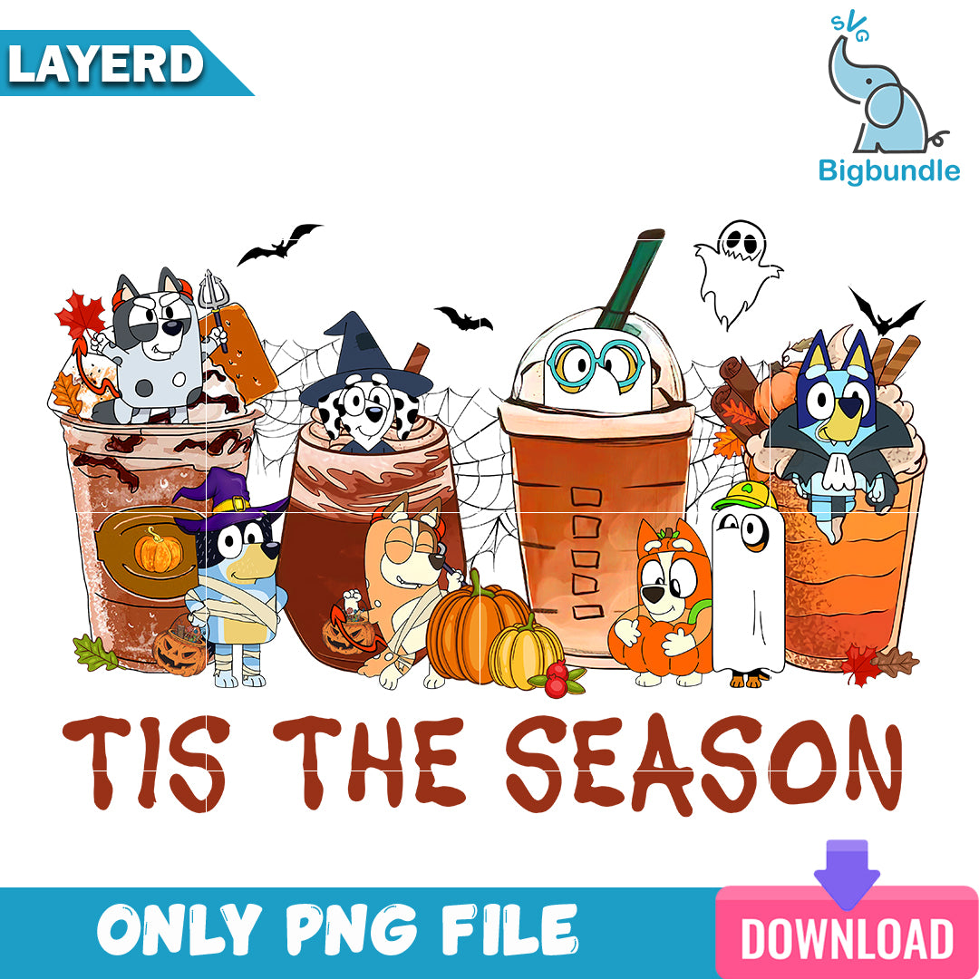Tis the season bluey halloween, Bluey halloween png, Digital download.