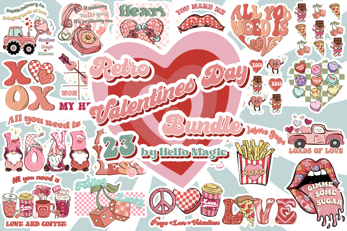 23 Valentine's day PNG, Retro Valentines Day bundle, Valentine sublimation Design Digital Download VLT15122206