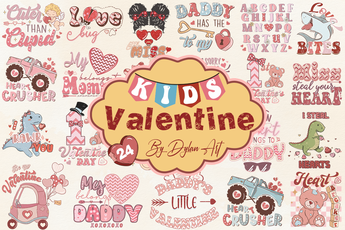 24 Valentine's day PNG, Kids Valentines bundle, Valentine sublimation Design Digital Download VLT15122211