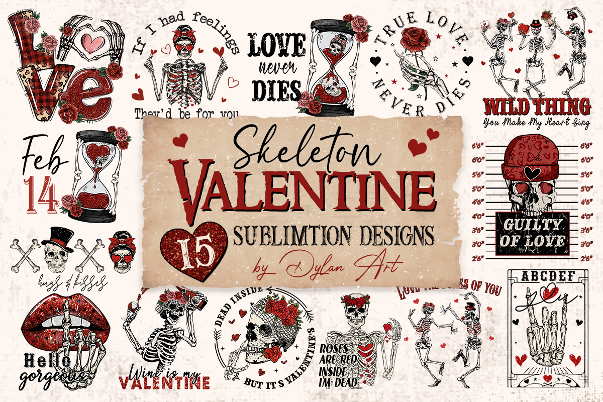 15 Valentine's day, Skeleton Valentines bundle, Valentine sublimation Design Digital Download VLT15122213