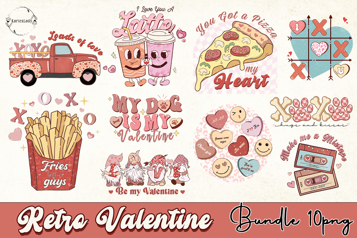 10 Valentine's day, Retro Valentines bundle, Valentine sublimation Design Digital Download VLT15122216