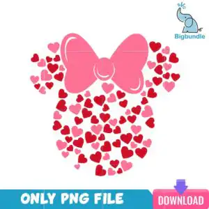 vlt22122357-minniebyheartpng.png Mouse head silhouette with bow made from pink and red hearts on white background