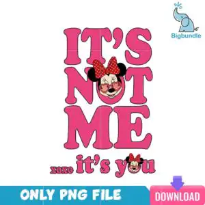 vlt231223157-xoxoit_sminniepng.png Minnie Mouse-inspired head in heart-shaped pink sunglasses and red polka-dot bow with IT'S NOT ME xoxo it's you lettering