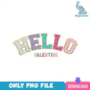 vlt23122336-hellovalentinepng.png HELLO VALENTINE chenille-style varsity lettering with arched block letters and a gold glitter outline on a transparent
