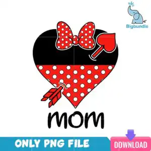 vlt25122315-momlovepng.png Black and red polka-dot heart badge with a polka-dot bow, two arrows and the word MOM below, on a white background.