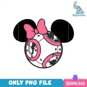 Minnie Mouse inspired head outline with a BB-8 style droid sphere face and pink bow accents on a white background