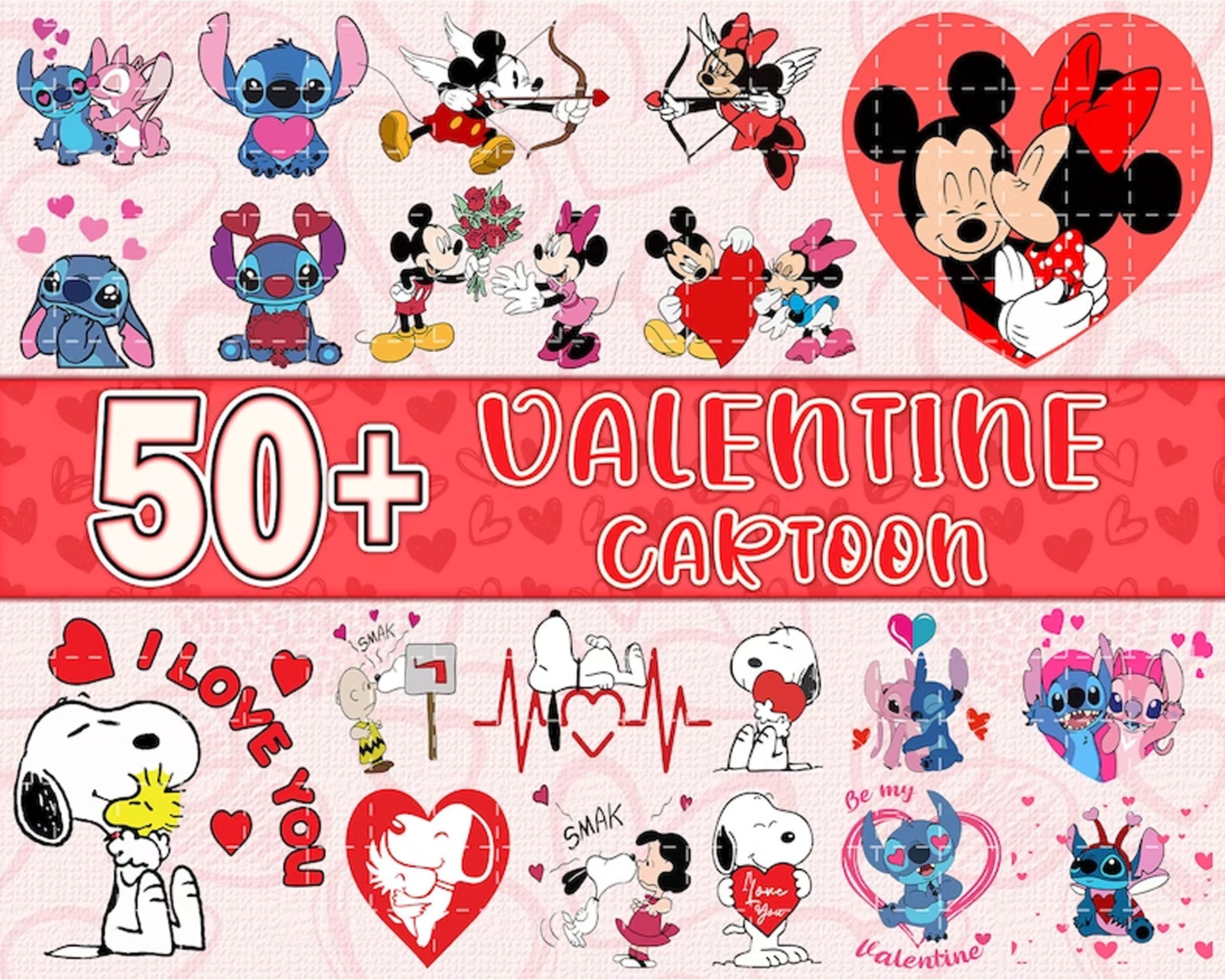 50+ Valentine Cartoon Svg Bundle, Valentine Stitch Svg, Valentine Movie Png, Valentine SVG Cut File, Digital Download