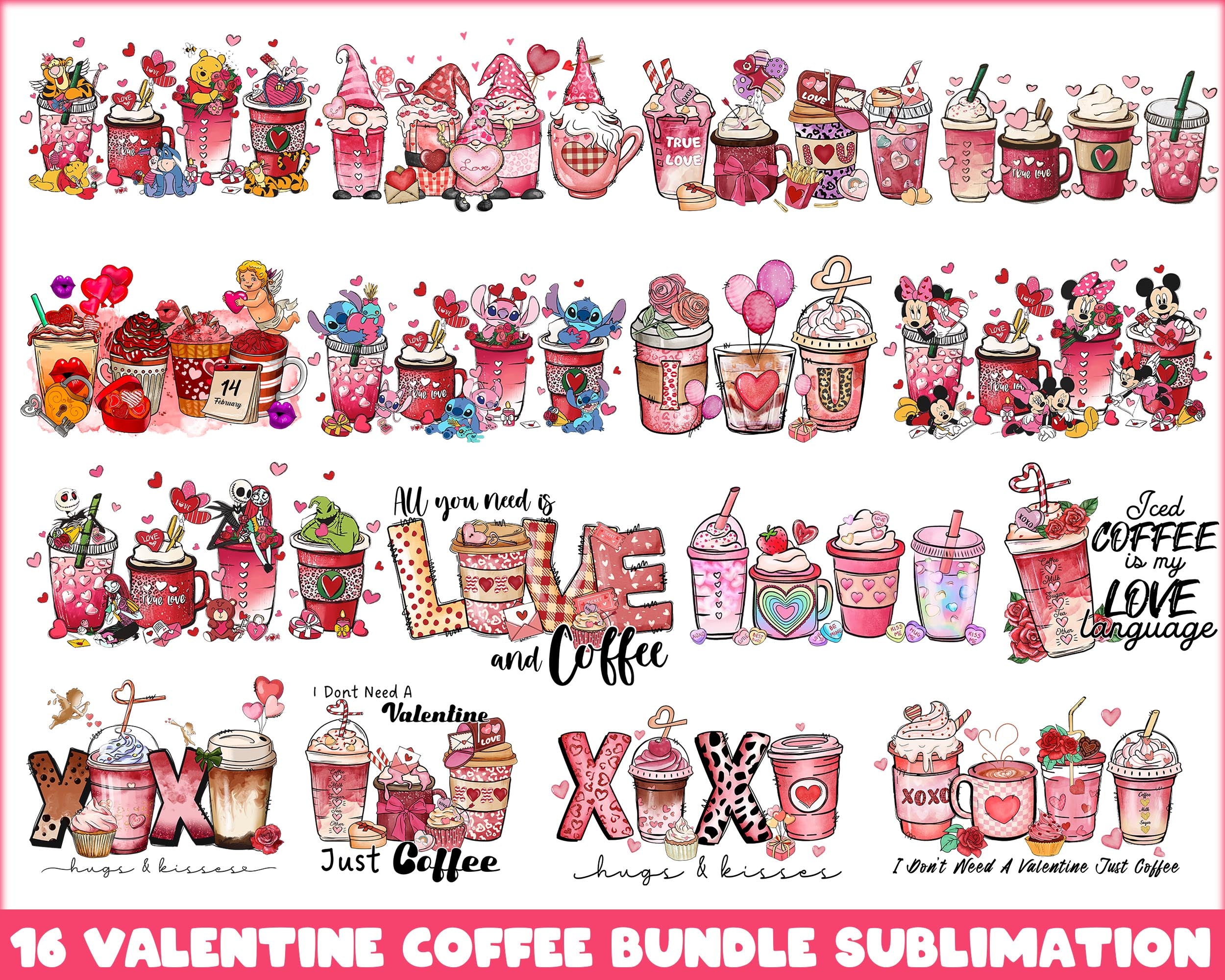 Version 2 - 15+ Valentine's day PNG, Valentines coffee bundle, Valentine sublimation Design Digital Download VLT19122201