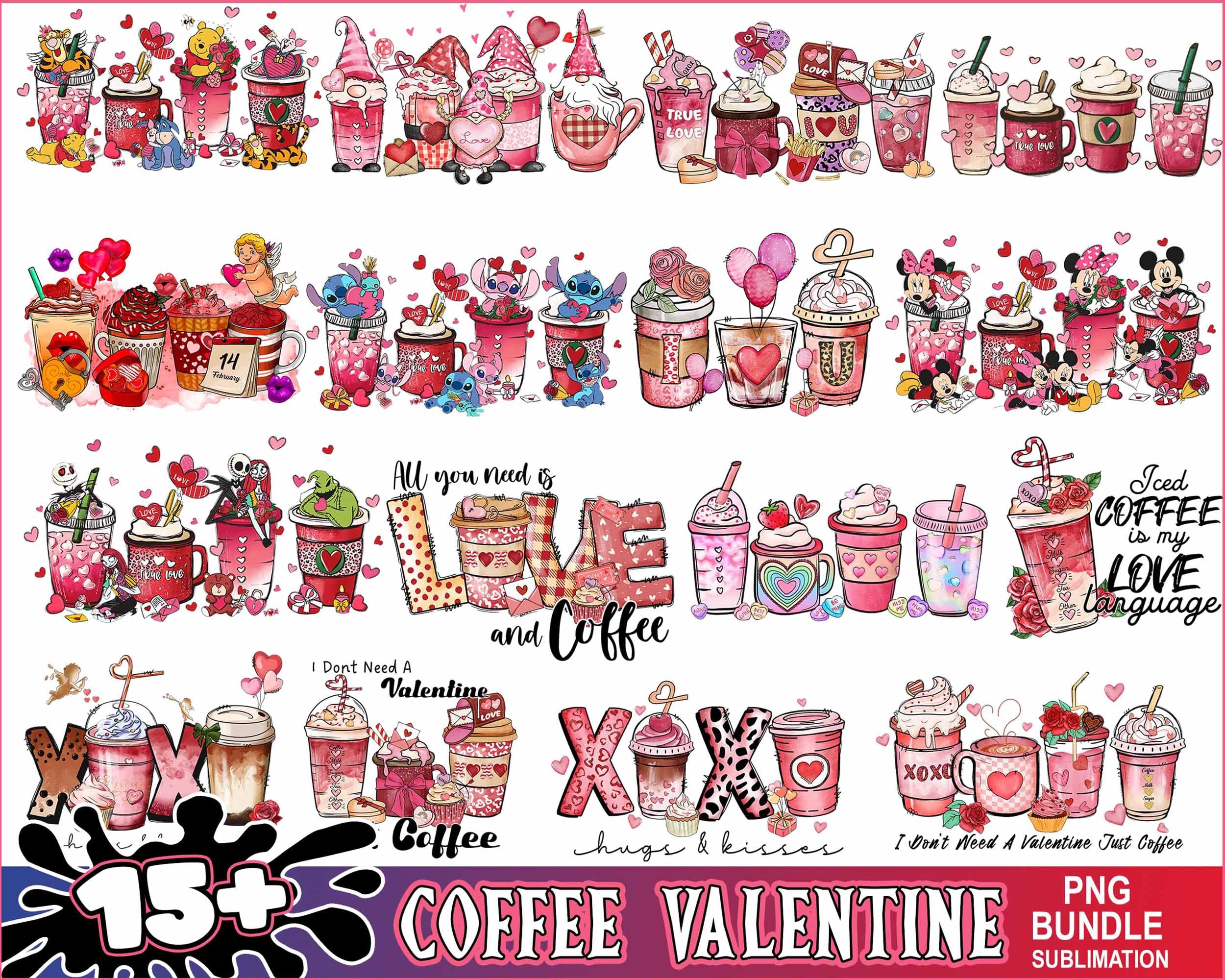 15+ Valentine's day PNG, Valentines coffee bundle, Valentine sublimation Design Digital Download VLT19122201