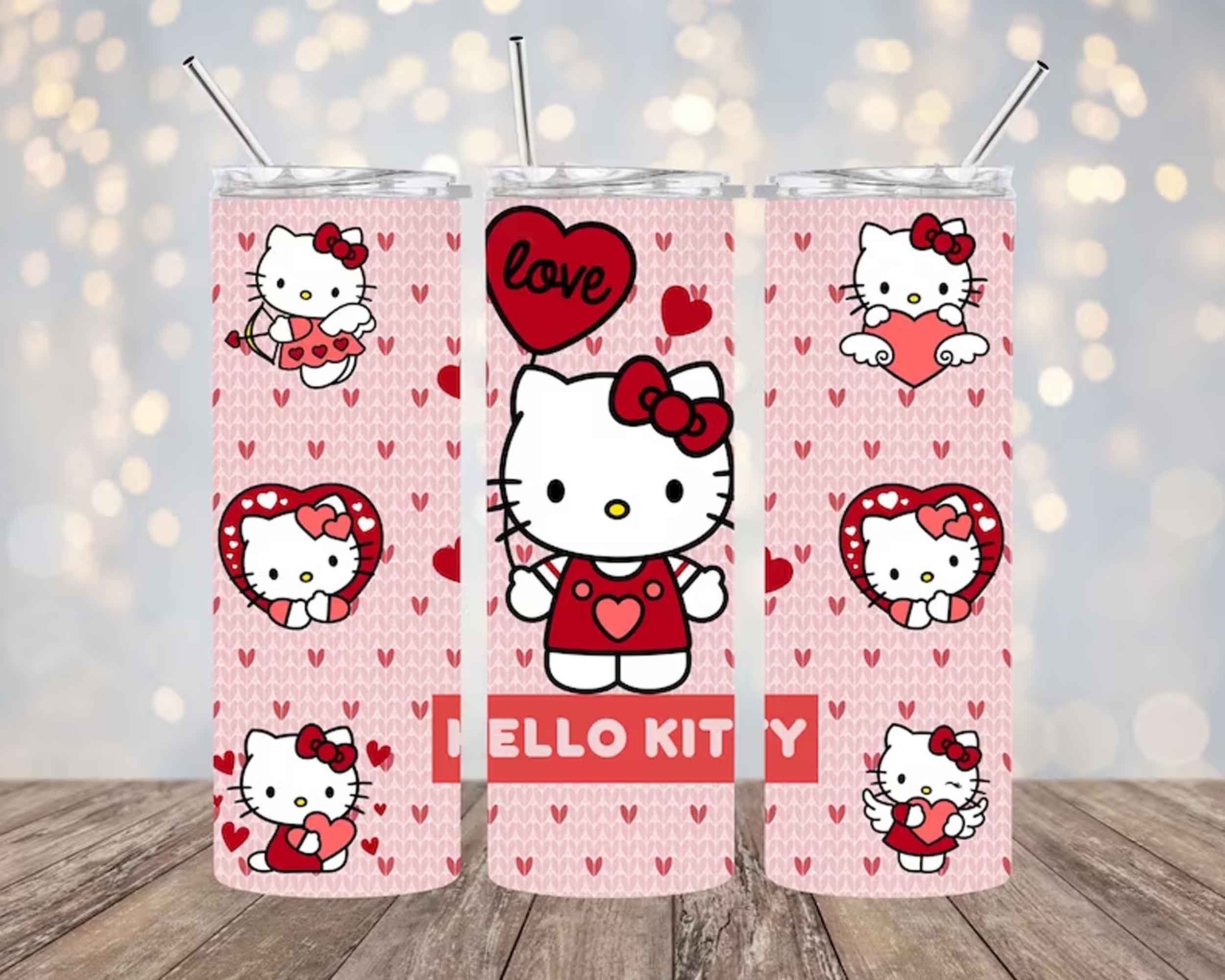 Hello Valentine Kitty 20oz Skinny Tumbler Sublimation Wrap PNG File, Happy Valentine Tumbler Wrap Png, Digital Download