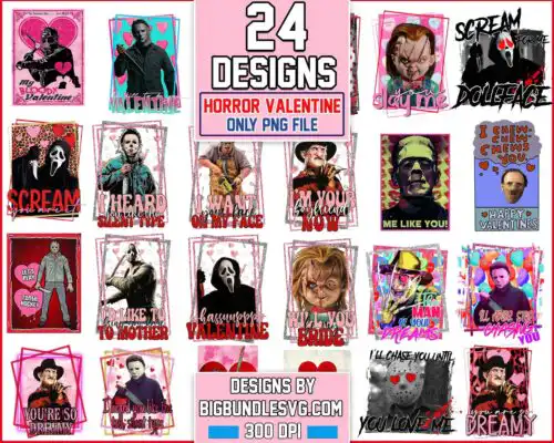 Version 2 - 24+ Horror Valentine bundle, Valentine's day PNG, Valentine sublimation Design Digital Download VLT30122202