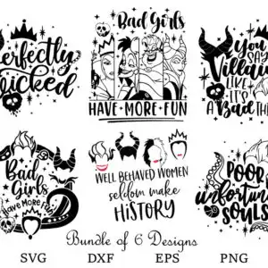 villainsbundlesvg5.99.jpg Black, white and red hand-lettered quote bundle with crowns, devil horns and skulls