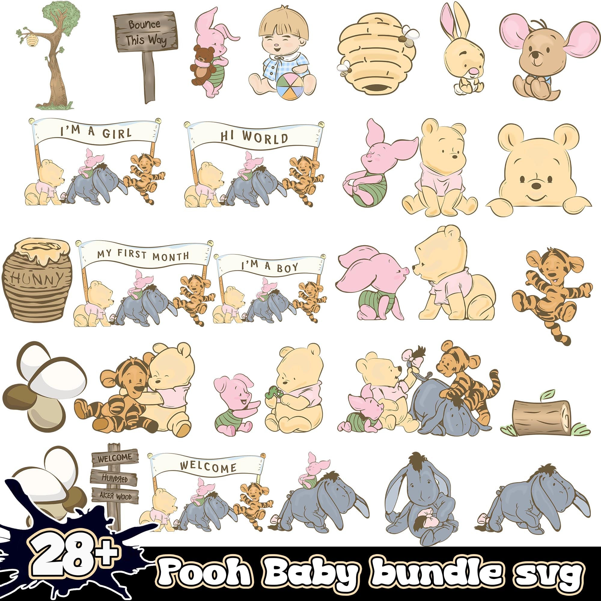 Winnie The Pooh Baby Bundle 28+ PNG