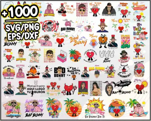 badbunny1000bundle.jpg 1000+ Bad Bunny, Bad Bunny SVG, Bad Bunny svg, png, eps, dxf, Digital download.