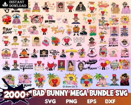 badbunny2000_bundlesvg.jpg 2000+ Bad Bunny, Bad Bunny digital designs, Bad Bunny svg, png, eps, dxf, Digital download.