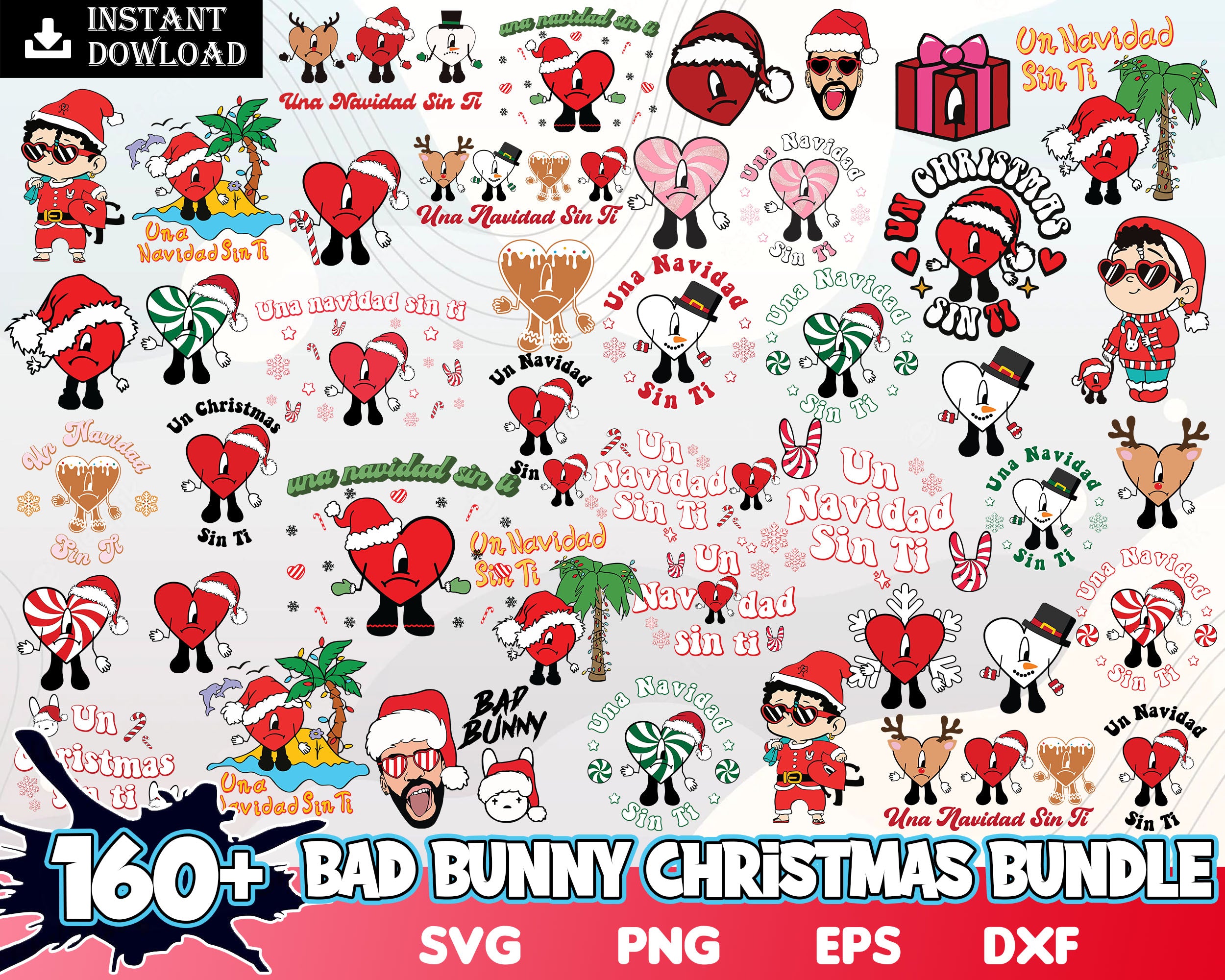 160+ Christmas Bad Bunny, Xmas 2022 Bad Bunny digital designs, Bad Bunny svg, png, eps, dxf, Digital download.