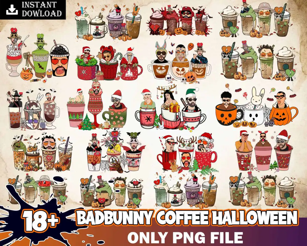 badbunnyhalloweenbundle18_7.99.jpg 18+ Bad Bunny Halloween coffee, Bad Bunny Horror PNG, Bad Bunny coffee cups in png format, Digital download.