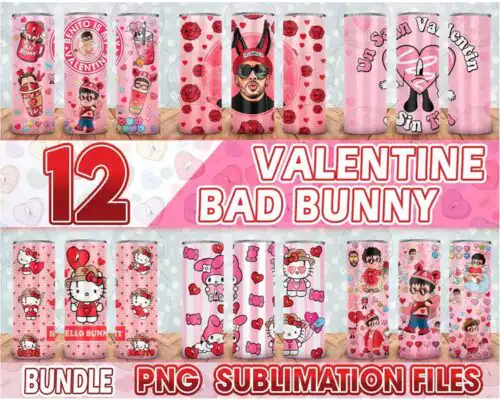 Valentine Bad Bunny Glass Tumbler, Valentine 20oz Tumbler, Trendy Valentine Png,Valentine Benito Png
