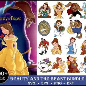 Beauty and the Beast clip art bundle with Belle in yellow gown and Beast characters