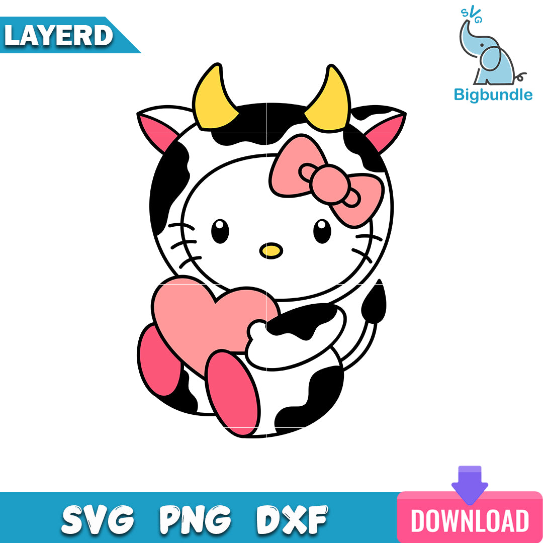Cow Hello Kitty Heart Svg, Hello Kitty, Instant Download, SG19062314