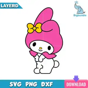 bigbundle-my_melody_1.jpg Kawaii My Melody bunny in oversized pink hood with yellow bow standing with paws together