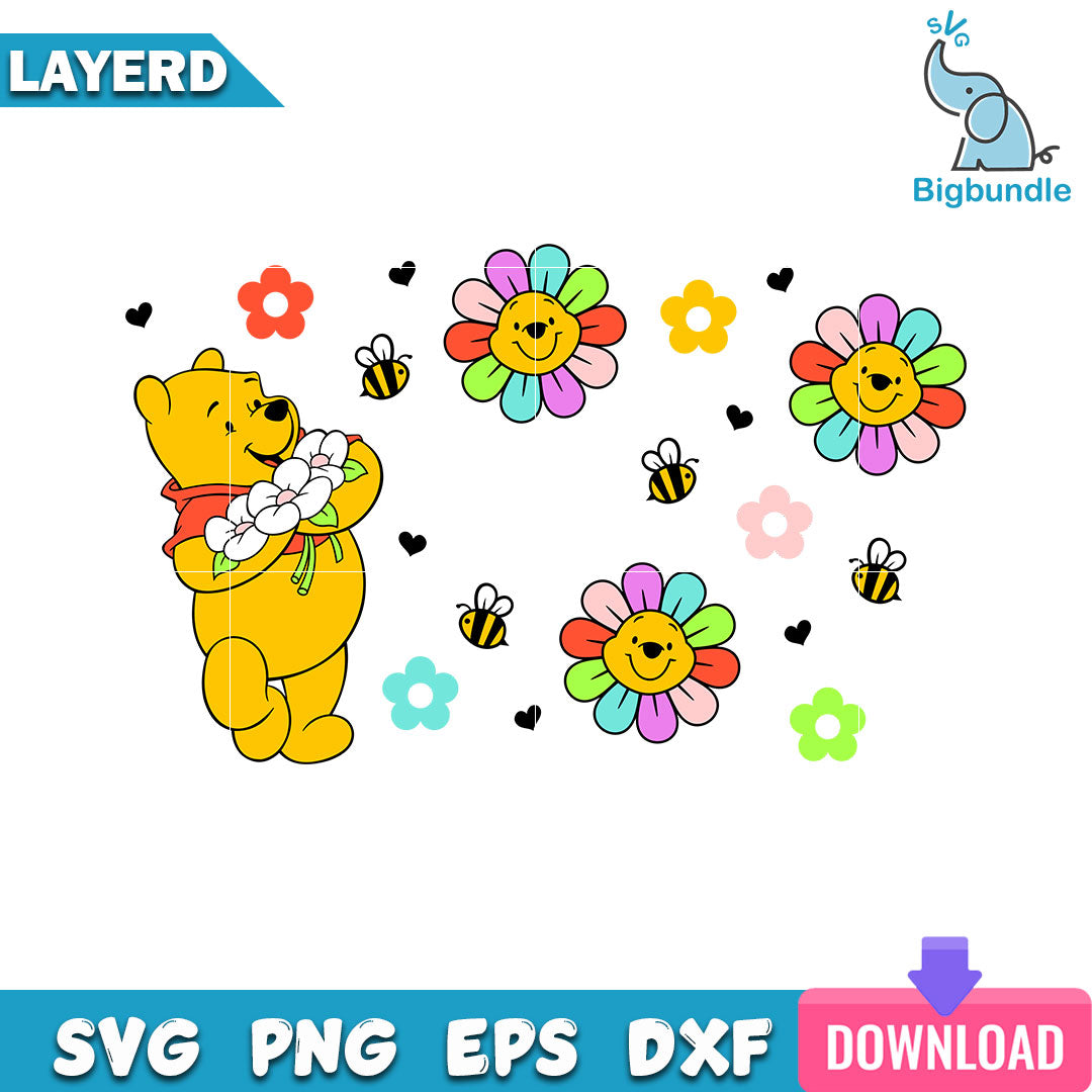 Rainbow Sunflower Bear Svg, Pooh Bear Svg, Disney Svg, SG20062351