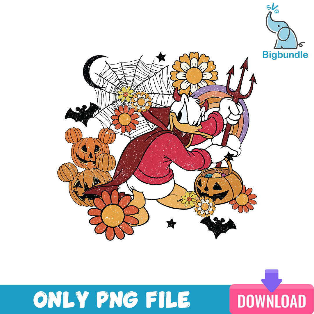 Donald Duck Halloween Floral Png, Disney Halloween Png, SG08072318