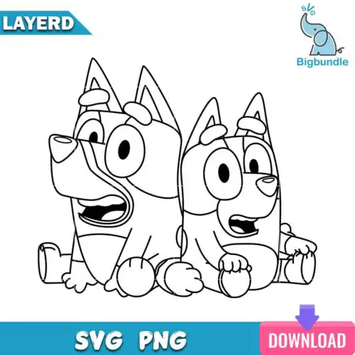 Bluey and bingo outline svg, bluey svg, digital download.