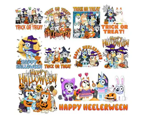 Bluey Halloween Sublimation Png Bundle, Bluey & Co Halloween PNG