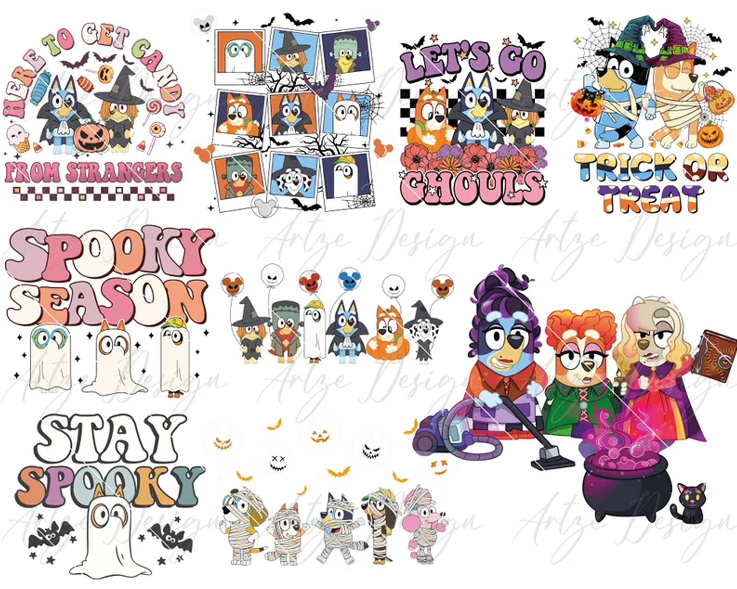 9 Bluey Halloween Sublimation Png Bundle, Bluey & Co Halloween PNG