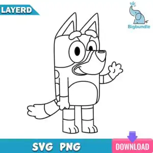 blueyoutlinesvg3.jpg Outline line art of cartoon dog character waving with friendly smile