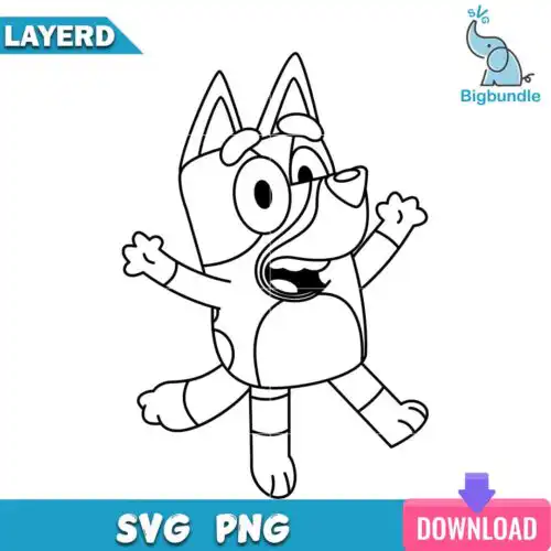 Bluey funny outline svg, bluey svg, digital download.