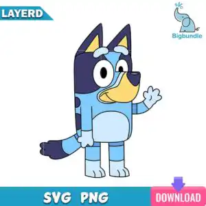 blueysvg3.jpg Bluey hello SVG of cartoon blue heeler puppy waving with pointed ears