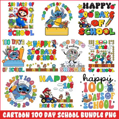 cartoon 100 day school bundle png