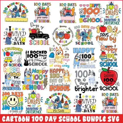 cartoon 100 day school bundle svg