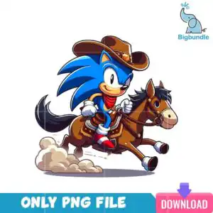 Chibi anthropomorphic spiky-haired animal in cowboy outfit riding a brown horse with red bandana
