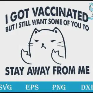Sarcastic cat line art giving middle finger with I Got Vaccinated text