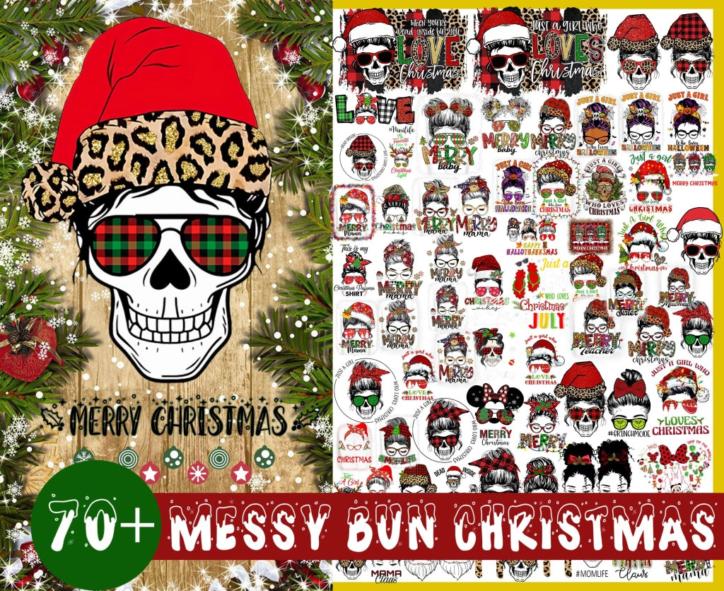 Christmas Messy Bun SVG, Merry Christmas mama messy bun png, mom life svg cut file for cricut, funny christmas svg design for shirt