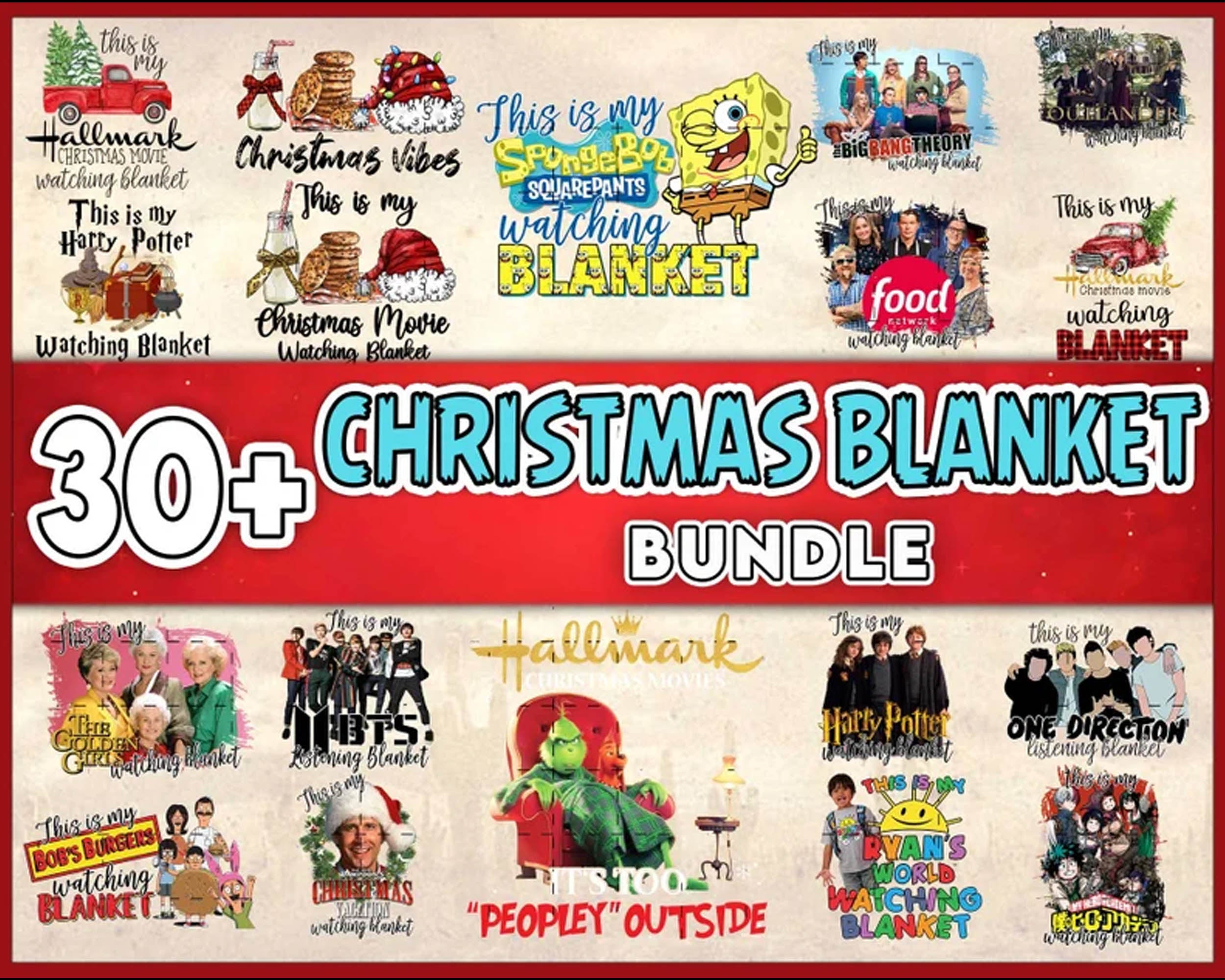 30+ Christmas Blanket PNG | Christmas PNG Sublimation File | Christmas Movies PNG | Christmas Movie Watching Blanket Design Digital