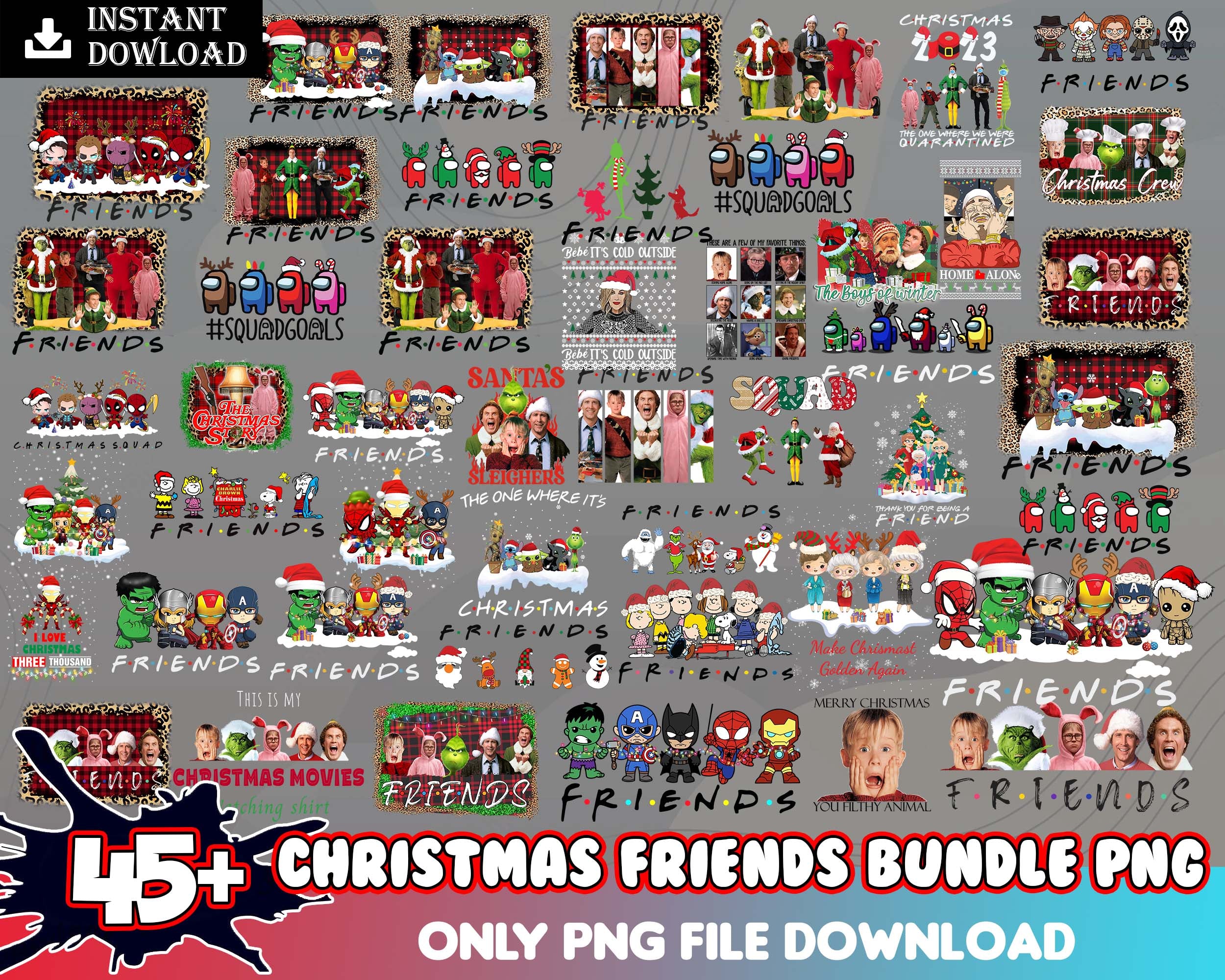 Version 2.0 - 45+ Christmas friends PNG bundle, Christmas digital bundle, Xmas friends designs bundle in PNG formats, Digital files