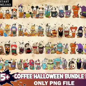 Halloween iced coffee cups bundle with pumpkins, ghosts, witch hats and Hocus Pocus text