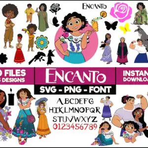 encantobundle3.jpg Encanto family clip art collage with Mirabel, Isabela and characters and ENCANTO lettering on white