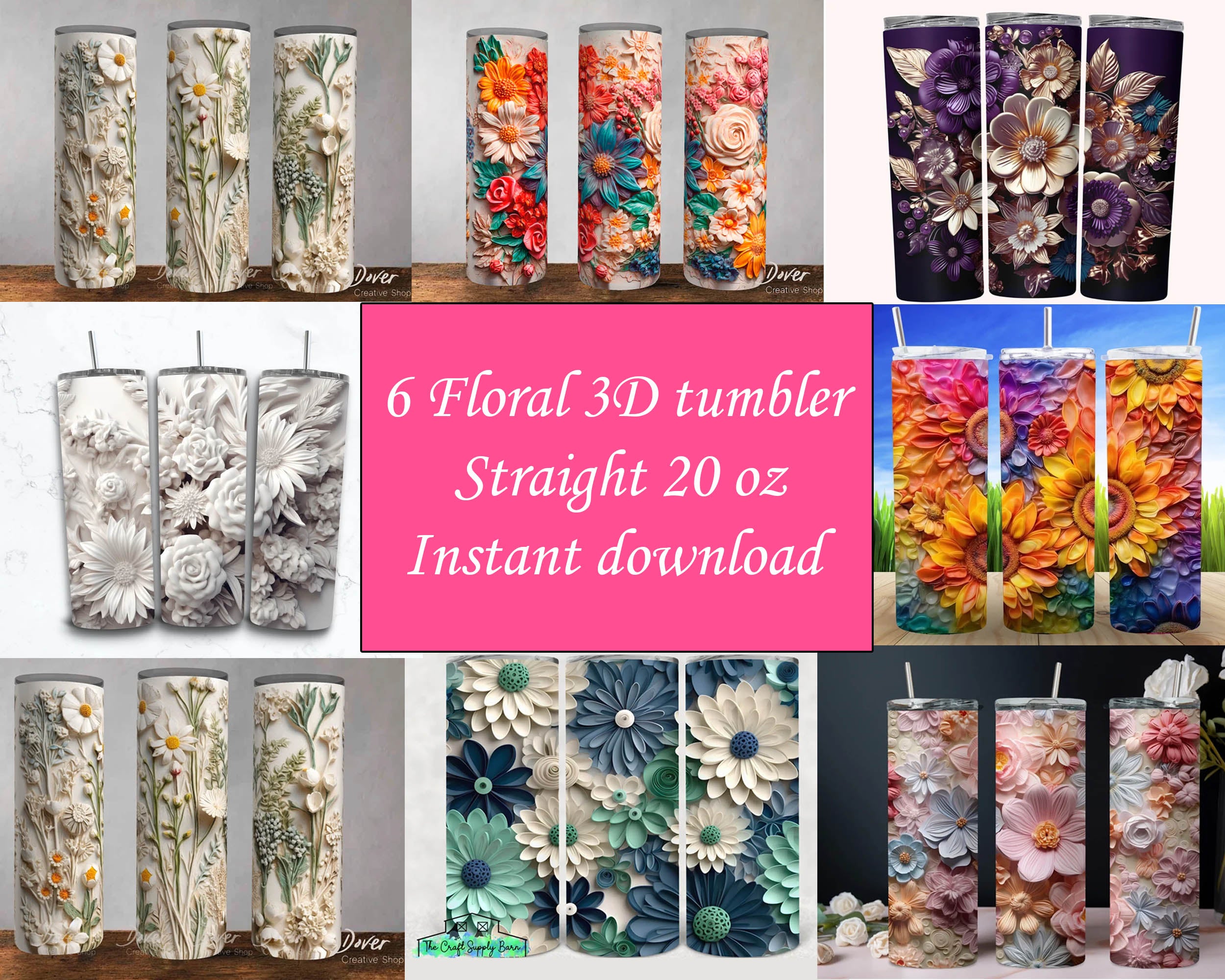 Flowers 20oz Skinny 3D Tumbler, 20oz tumbler design, Instant Download