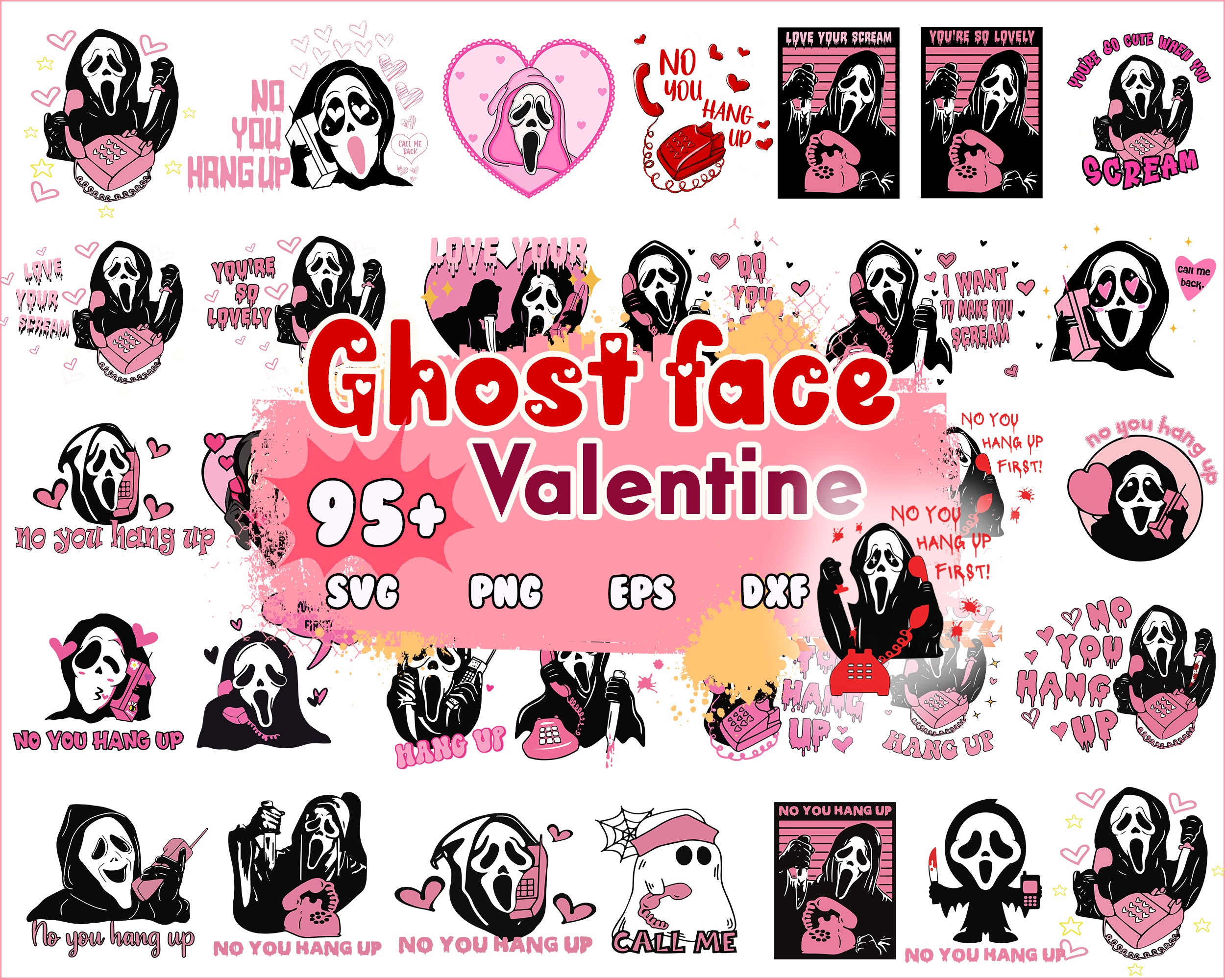Version 2 - 95+ Ghostface Valentine bundle, Valentine's day SVG, Valentine svg png eps dxf, Design Digital Download