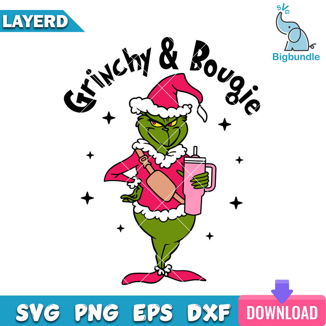 Pink Christmas Grinch And Bougie SVG