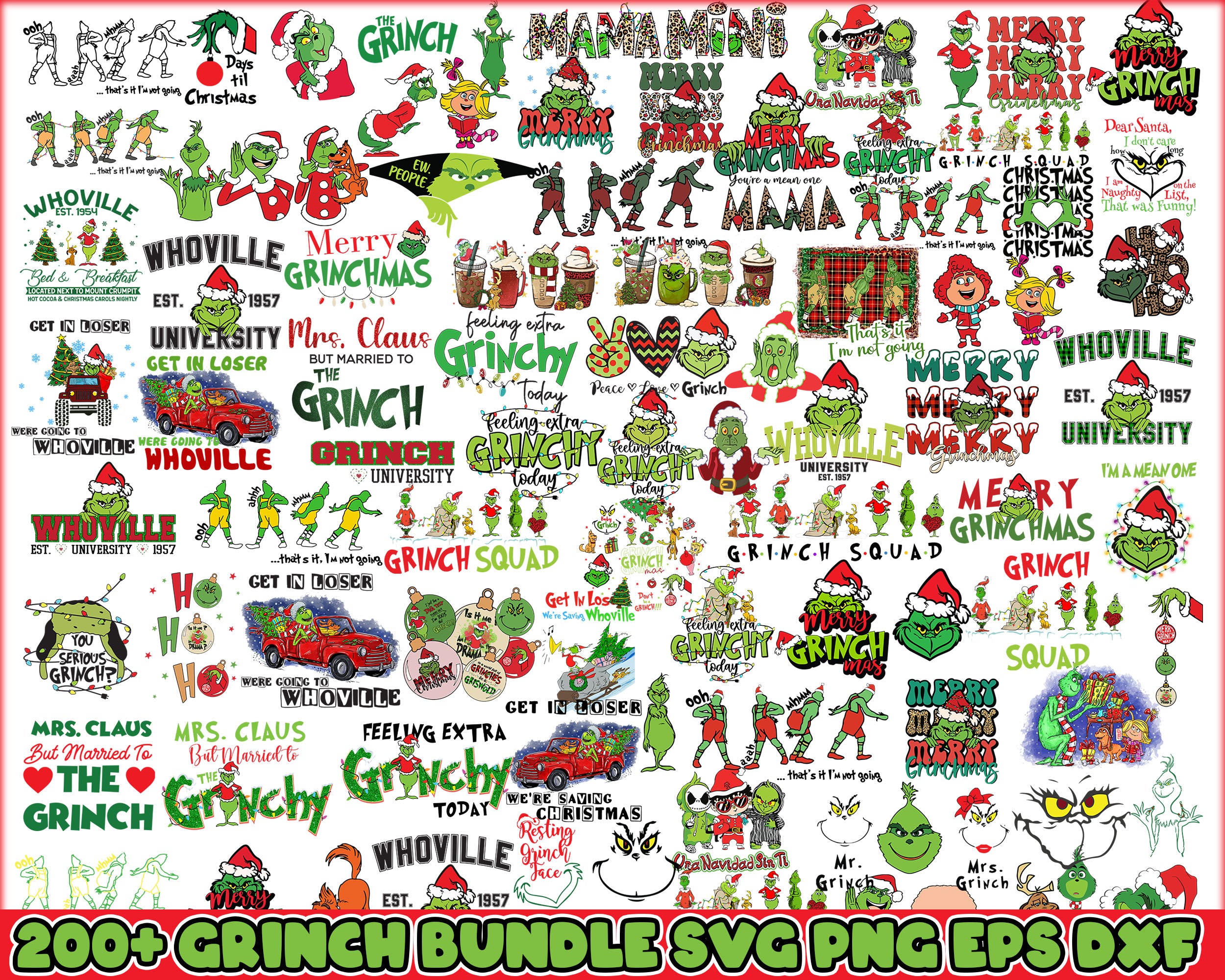 200+ Grinch Bundle SVG, Grinch SVG, Grinchmas Cutting Image, Christmas Grinch svg, png, eps, dxf  CRM24112201