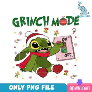 grinchchristmaspng_32.png Green cartoon creature in Santa hat holding pink ON OFF light switch with Grinch Mode text