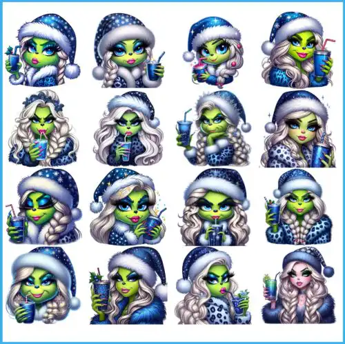 grinchgirlbundlepng.jpg Boujee blue Grinch girl png bundle, cute grinchmas png bundle