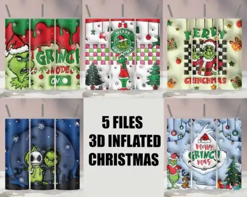 Bundle 3D Inflated Christmas Tumbler Wrap Png 3D Tumbler Design, Christmas Coffee Sublimation