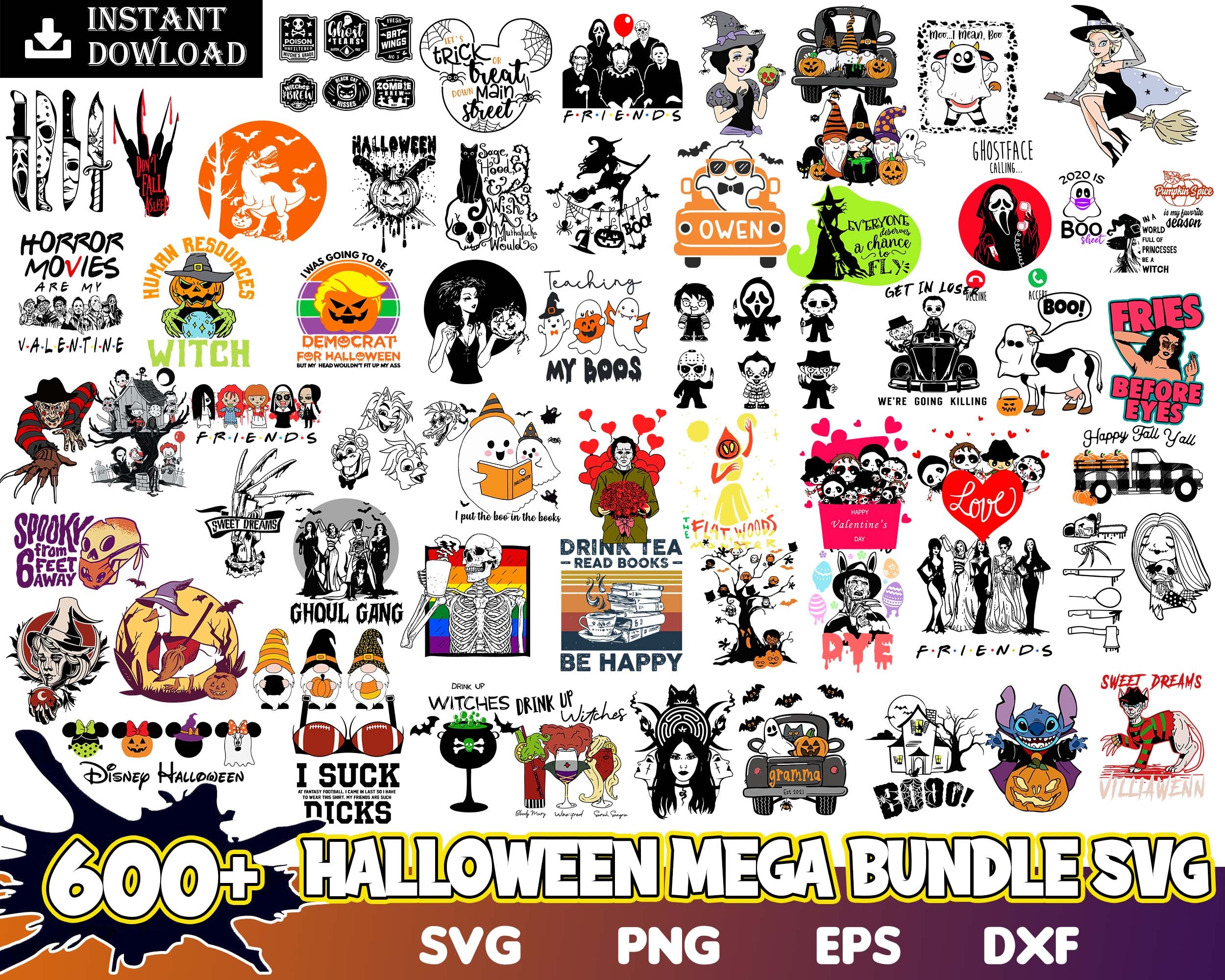 600+ Halloween svg files for cricut, Halloween designs bundle in 4 formats png, svg, dxf, eps,, Digital files download.